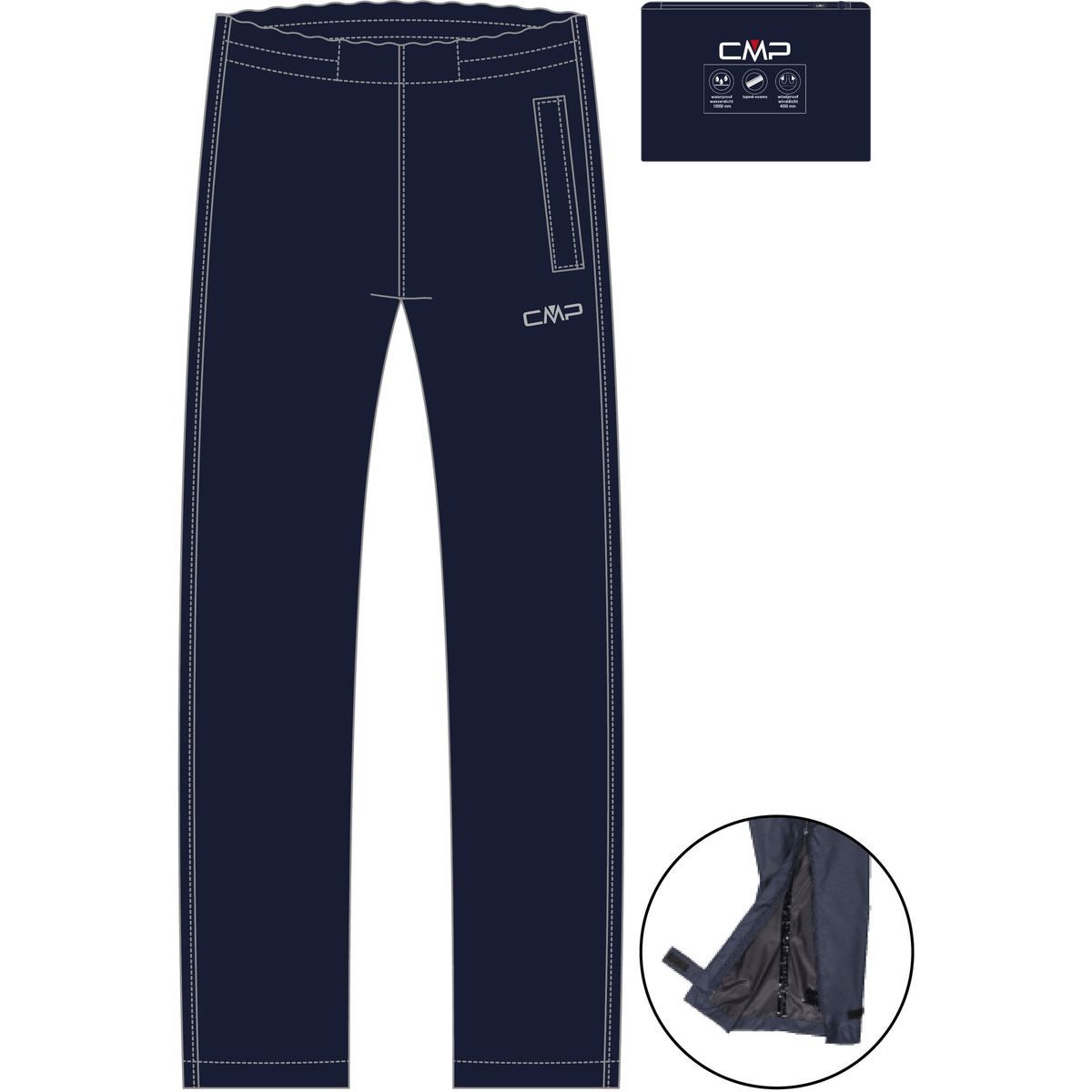 CMP Outdoorhose MAN Rain Pant With Full Lenght Side Zips Wetterfeste Hose für Outdoor-Abenteuer mit vollverschweißten Nähten
