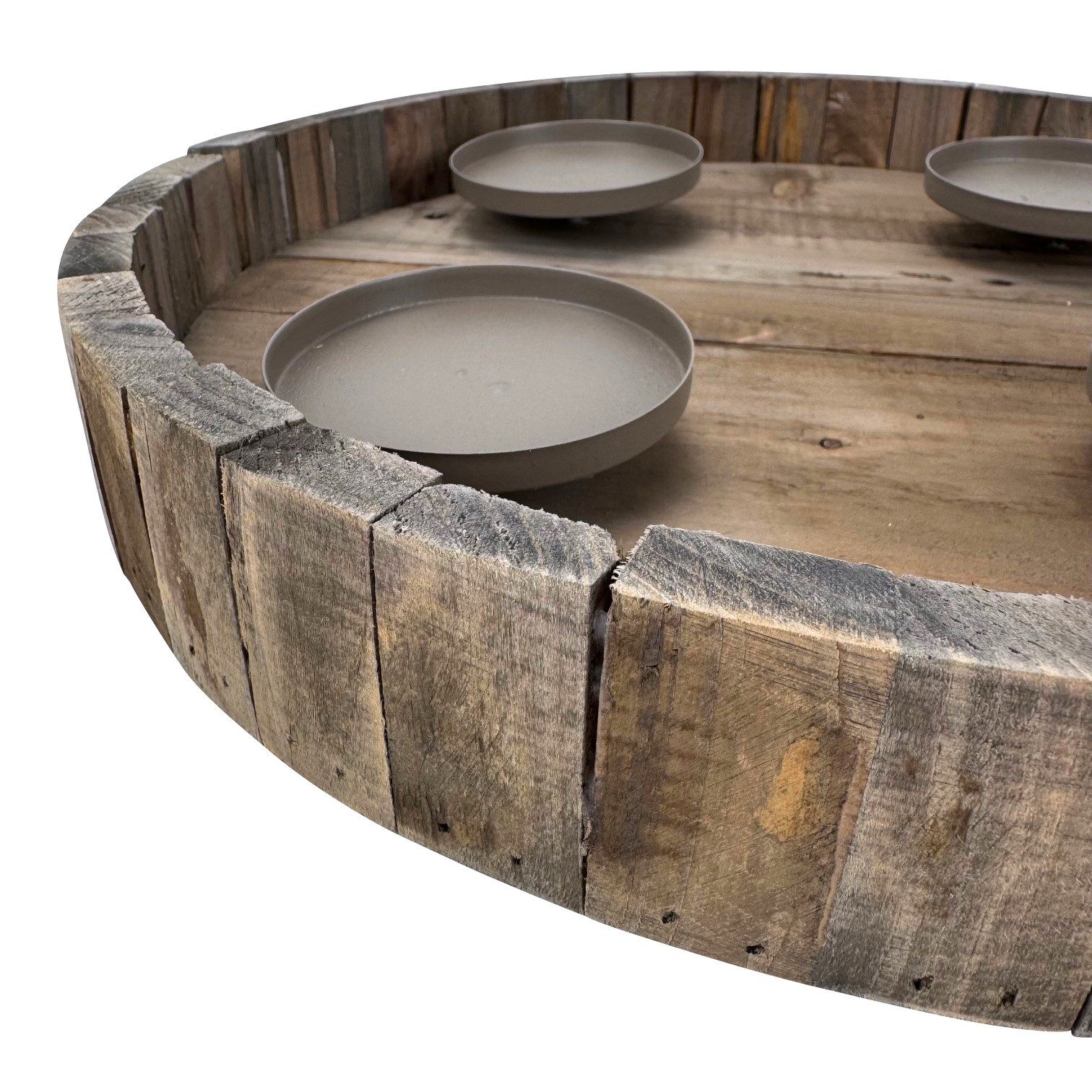Online-Fuchs Adventskranz rund aus Holz mit schwarzen Kerzenständern aus Metall - Weihnachtsdeko, natürliche Optik - geeignet für Stumpenkerzen bis 8 cm Ø – Bild 5 von 5