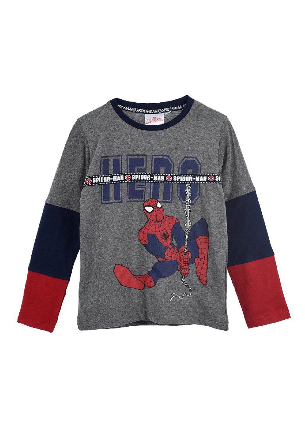 Jungen Kinder Grau T-Shirt Spiderman Langarm-Shirt Langarmshirt Longsleeve