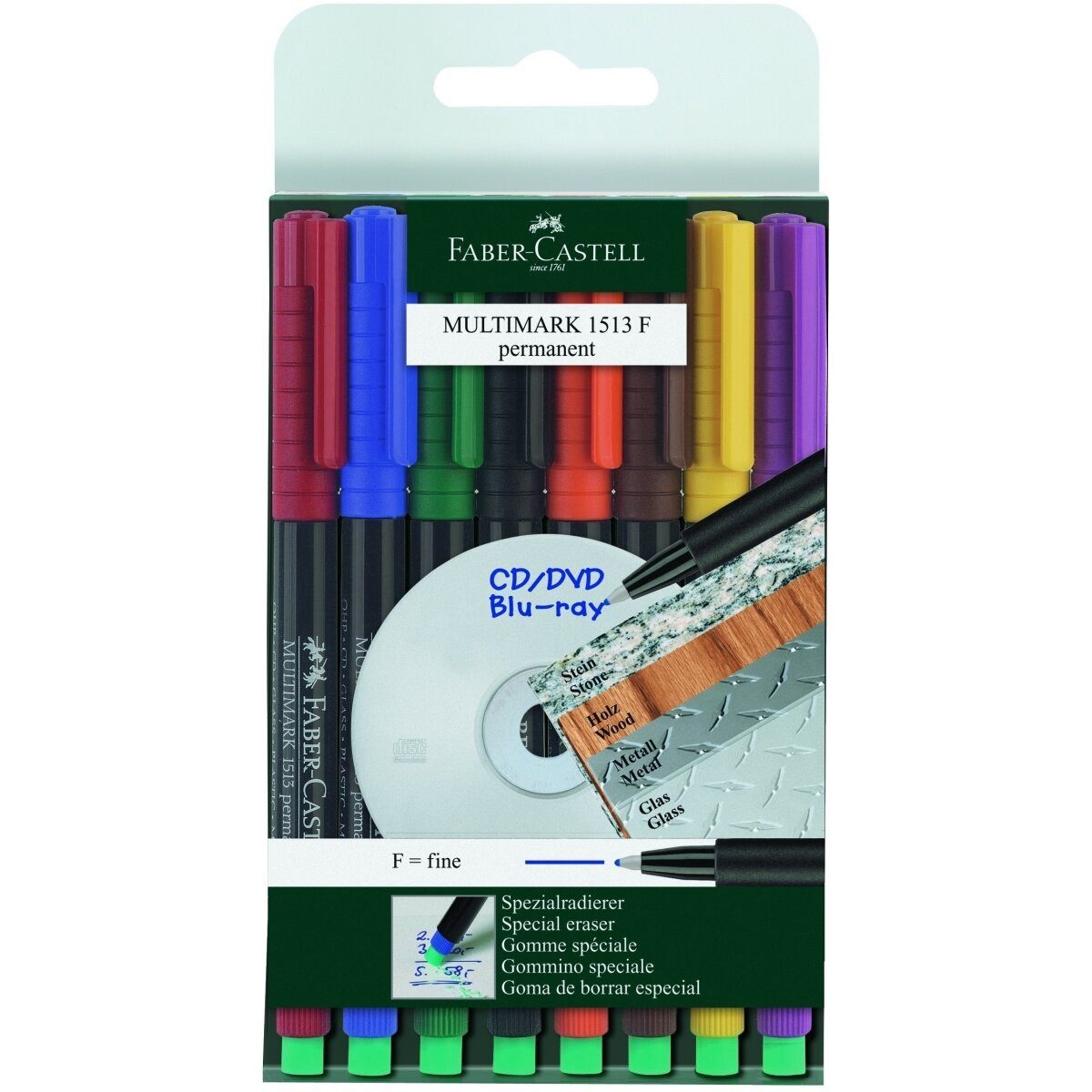 Faber-Castell Permanentmarker CD-Marker Multimark wasserfest ca. 0,6 mm 8 Farben Etui