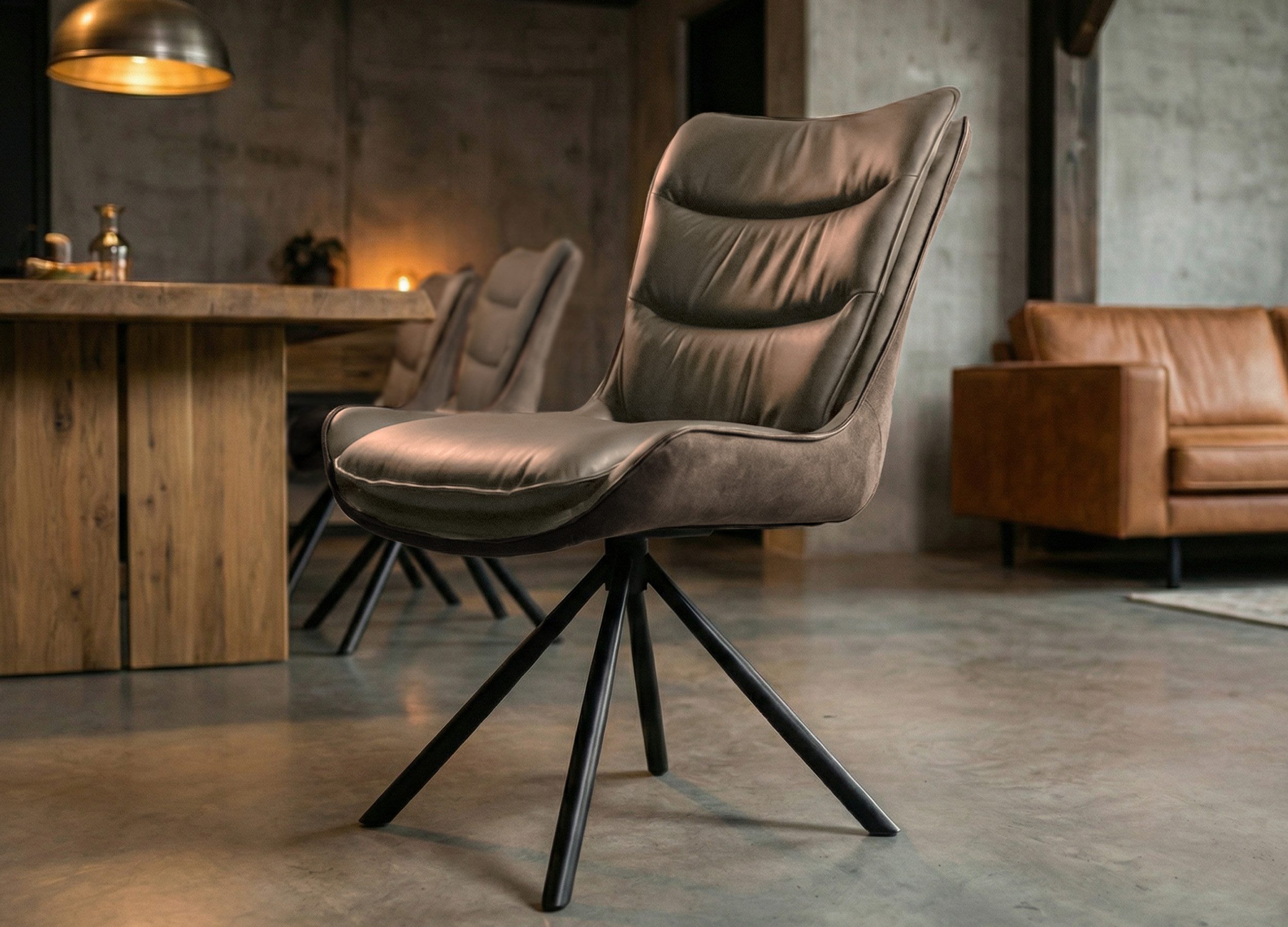 Massivart® Polsterstuhl drehbar 360 Grad, Esszimmerstuhl aus Echtleder & Stoff, »MAURICE«, Griff am Rücken · Metallgestell schwarz