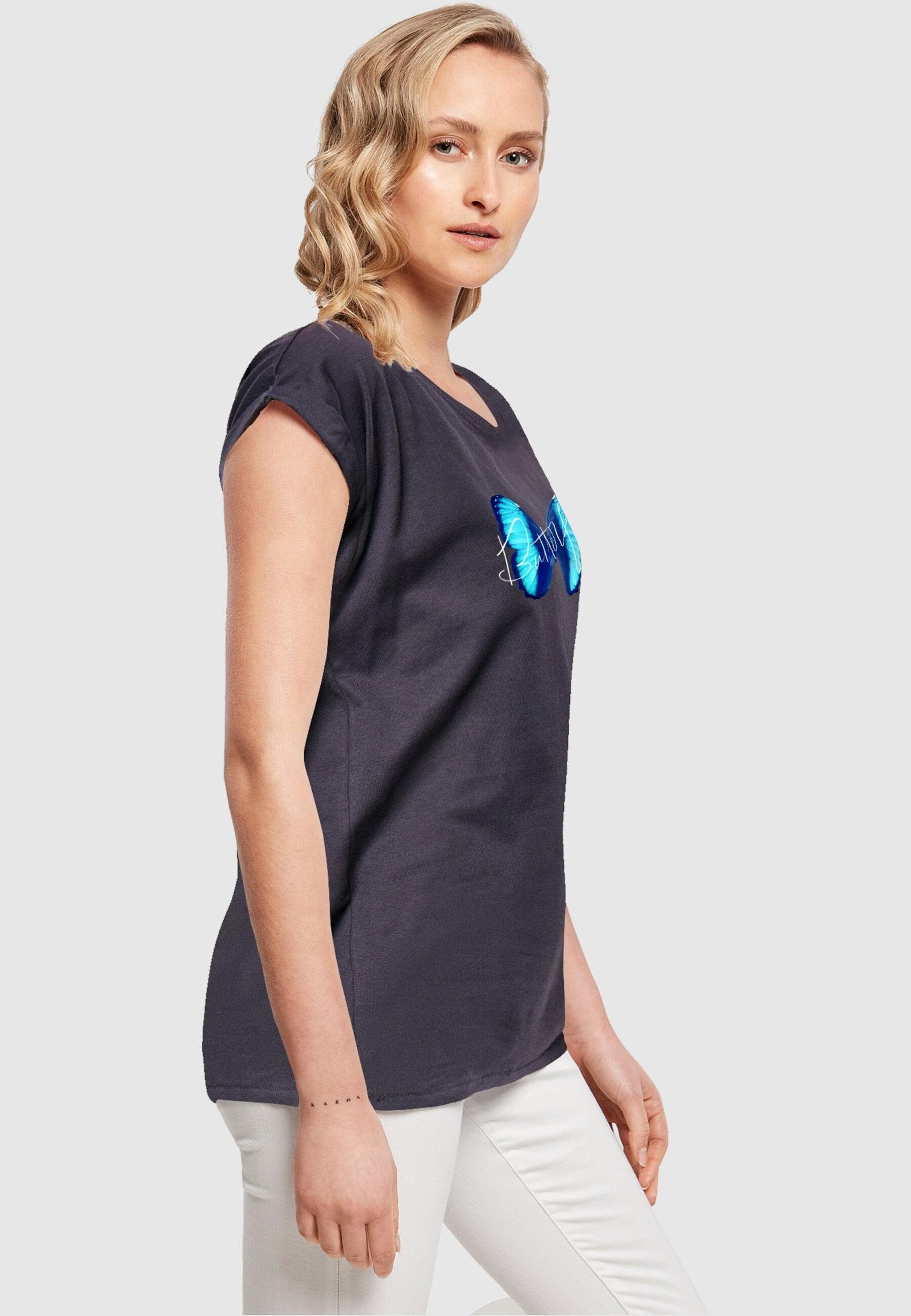 Butterfly (1-tlg) Extended Blue Merchcode Damen Shoulder T-Shirt Tee navy Ladies