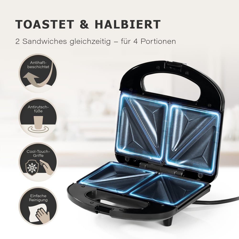 GOURMETmaxx Sandwichmaker mit LED-Kontrollleuchte, 750 W, Sandwich Toast Maker Panini Toaster Kontaktgrill