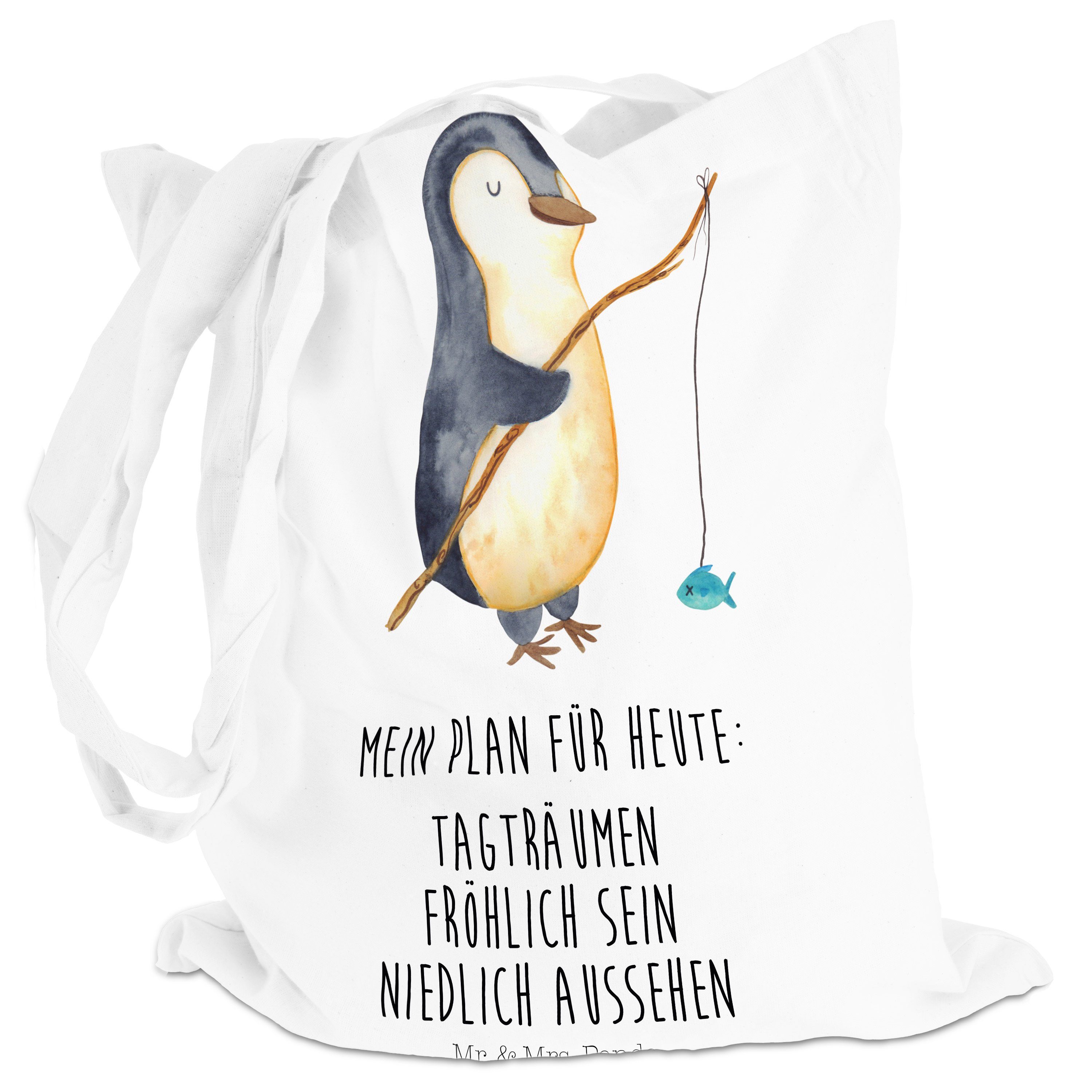 Mr. & Mrs. Panda - Wochenende, Einkaufst Weiß Tragetasche (1-tlg) Beuteltasche, Angler Pinguin Geschenk, 