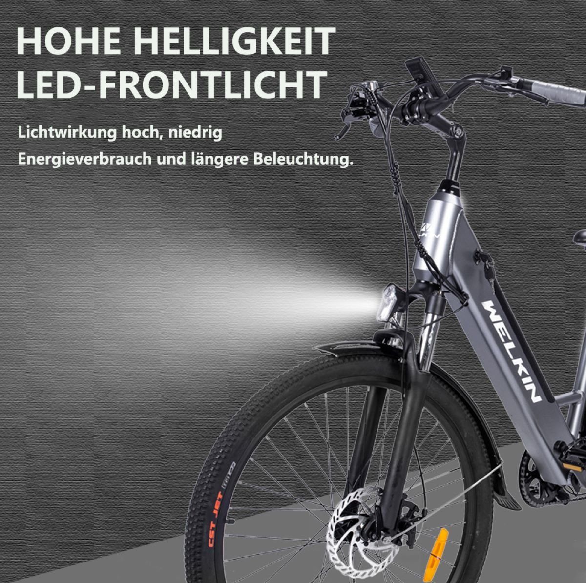 Elektrofahrrad, Kettenschaltung, Heckgepäckträger (mit Heckgepäckträger, mit mit Fangqi grau Batterieladegerät, 27.5zoll E-bike,Citybike, 7Gang,36V/10.4AH mit Shimano E-Bike Akku, Beleuchtung),