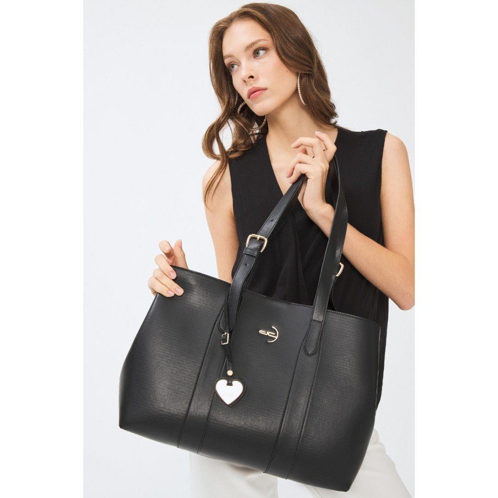 dc Dericompany Handtasche Schwarz Damenhandtasche, % Polyurethan, Hand- Schultertasche Damen 100 BD01564, Basic Shopper und aus
