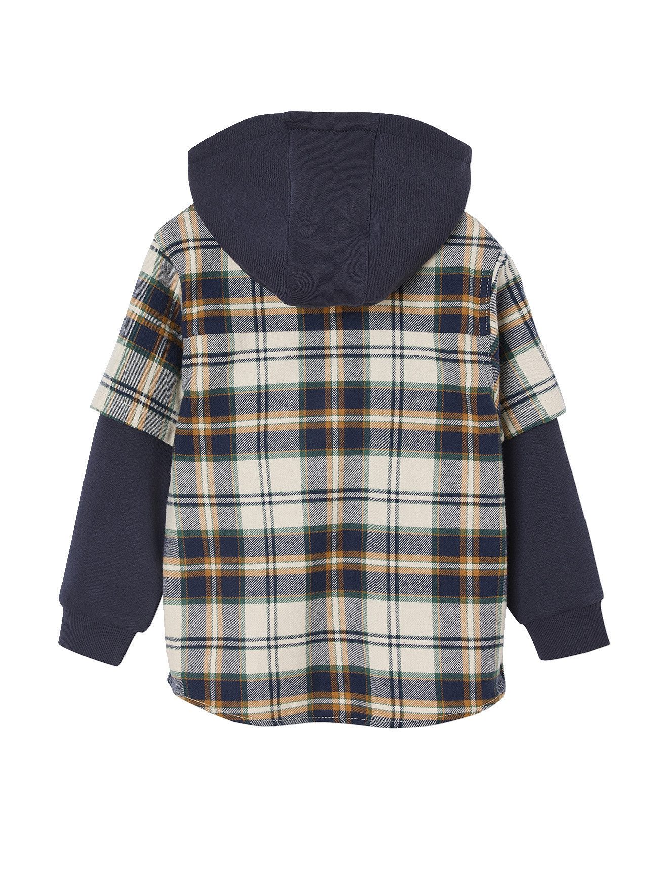 vertbaudet Langarmhemd Jungen Karohemd mit Sweat-Kapuze