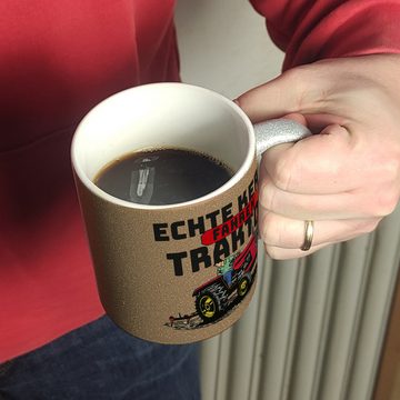speecheese Tasse Echte Kerle fahren Traktor Glitzer-Kaffeebecher in braun