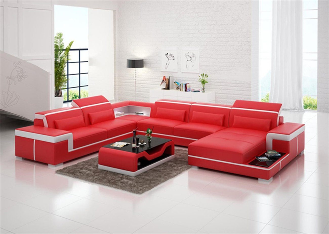 JVmoebel Ecksofa Form Rot Wohnlandschaft Polster U Sofas Garnitur in Made Europe Sofa Couch Design