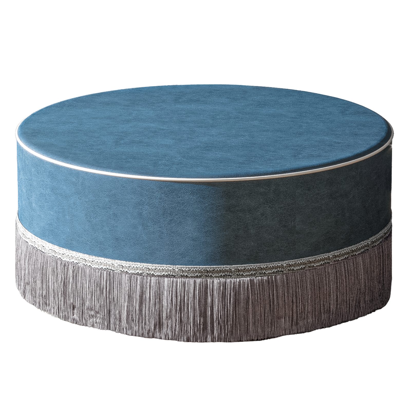 RUCENER Ottomane 100 cm Ottomanen-Couchtisch, moderne runde Samtpolsterung in Blau, 1 Teile, mit Fransenquasten, vielseitig als Hocker oder Couchtisch