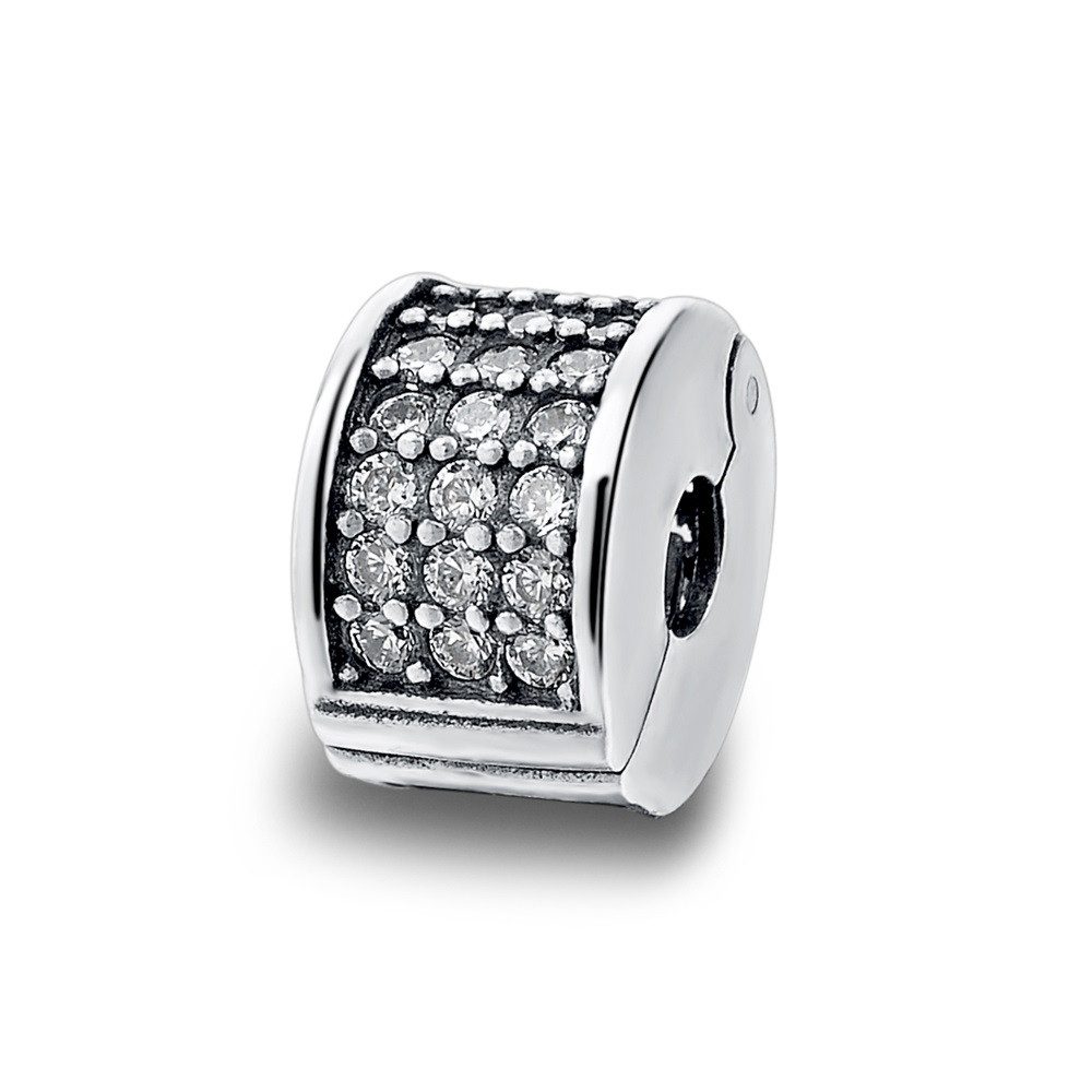 PANDACHARMS Bead Pavé Clip Charm für Charm Armband, 925er Sterling Silber mit Zirkonia