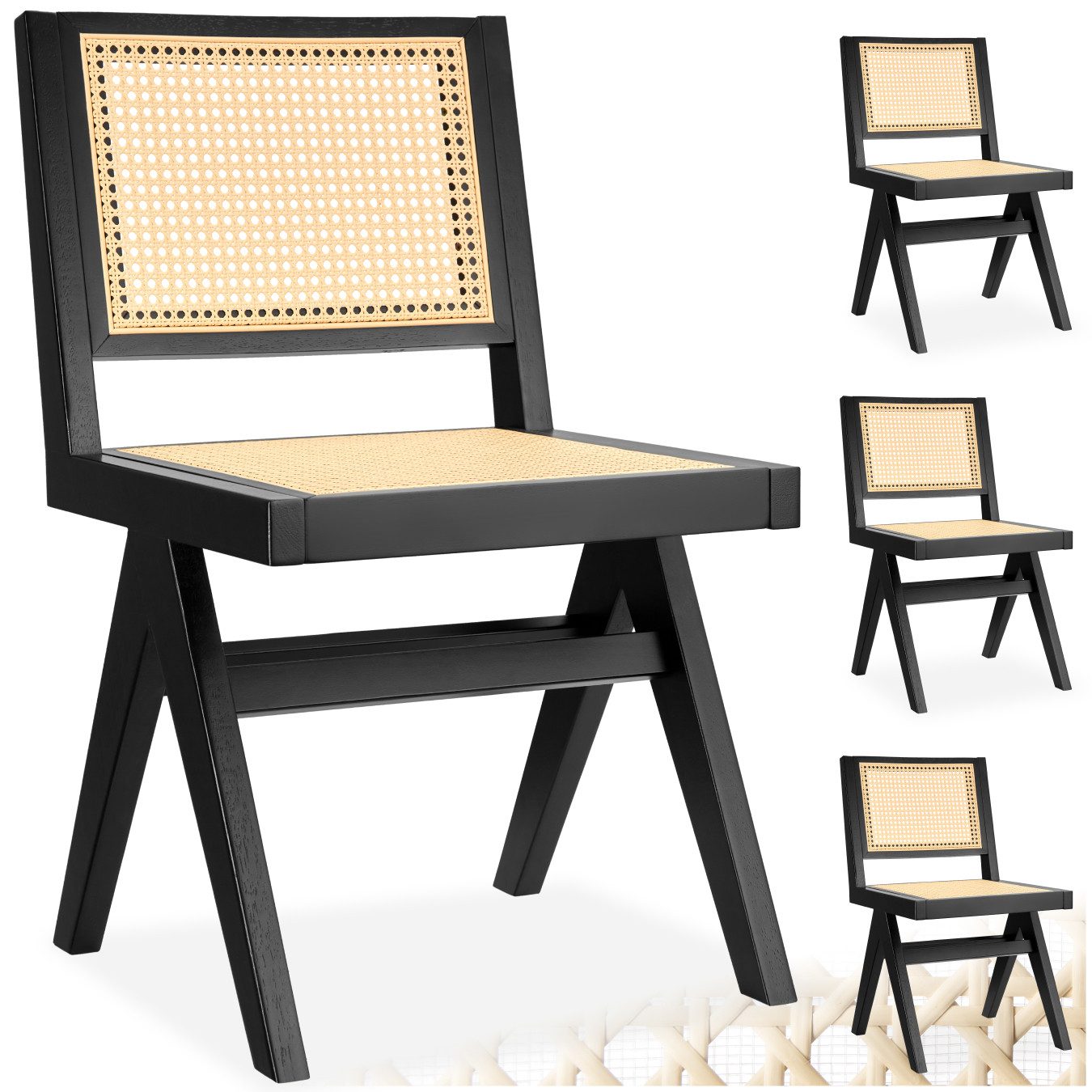 tectake Esszimmerstuhl Holzstuhl Lissy mit Wiener Geflecht im Boho-Stil (Se günstig online kaufen