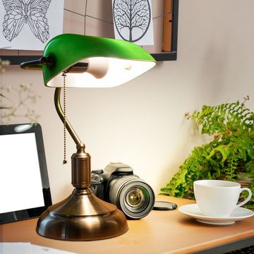 V-TAC Schreibtischlampe, Leuchtmittel nicht inklusive, Bankerlampe Glas verstellbar Tischleuchte Retro grün Zugschalter