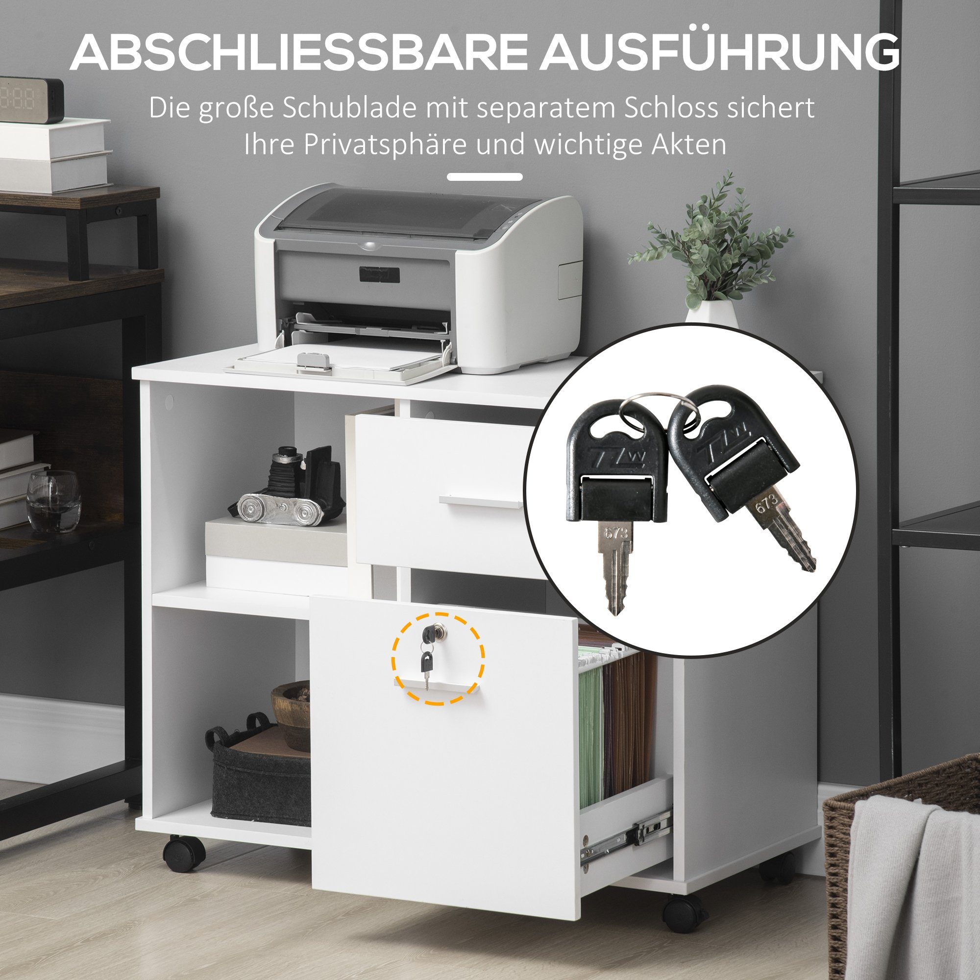Schreibtisch Rollcontainer Vinsetto Büroschrank 3 Schubladen Auf