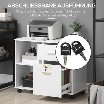 Vinsetto Aktenschrank Büroschrank Druckerschrank, abschließbare Schublade, 4 Rollen, Weiß