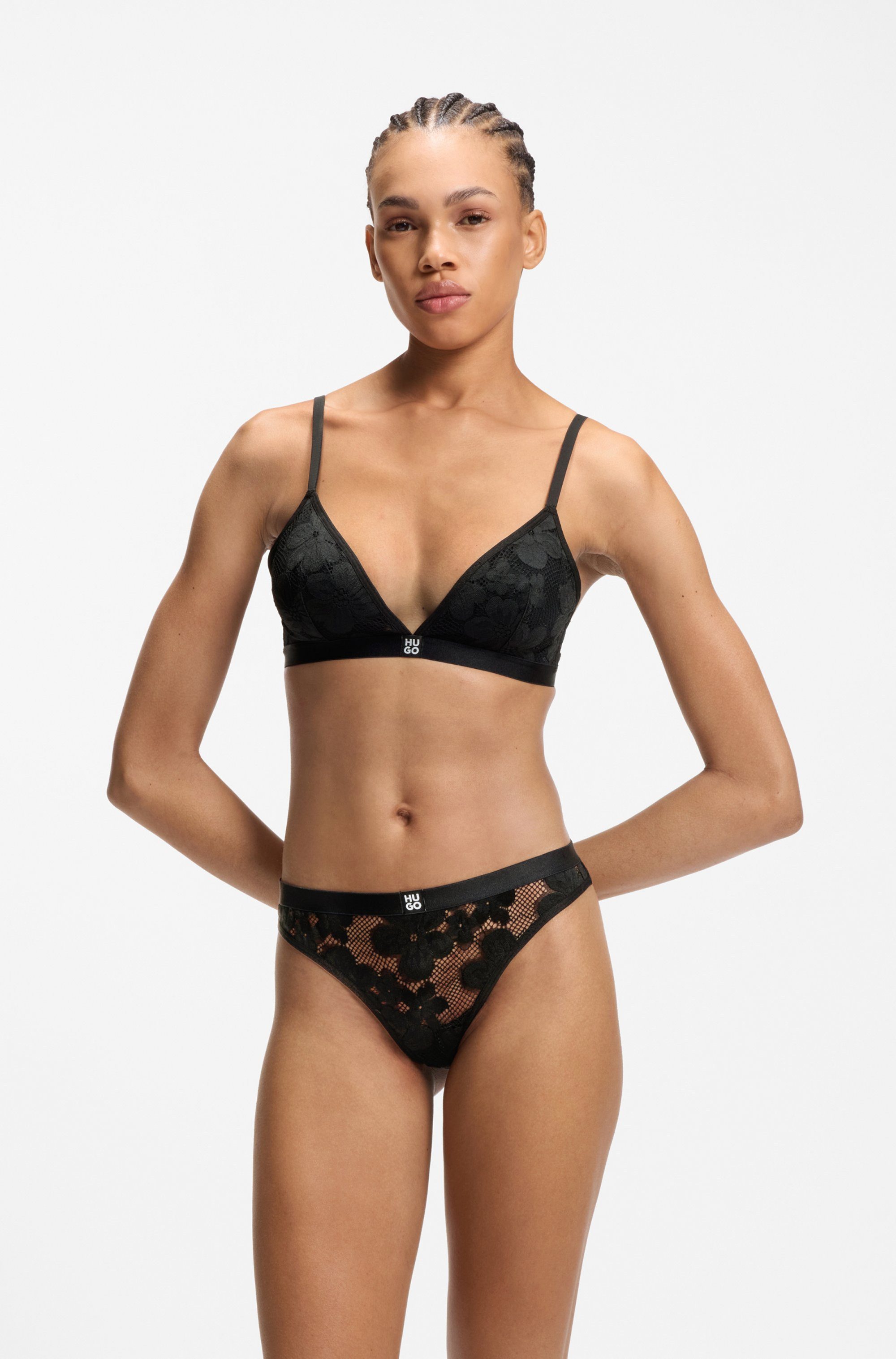 HUGO String Bloom Lace aus floraler Spitze mit Stack-Logo-Detail