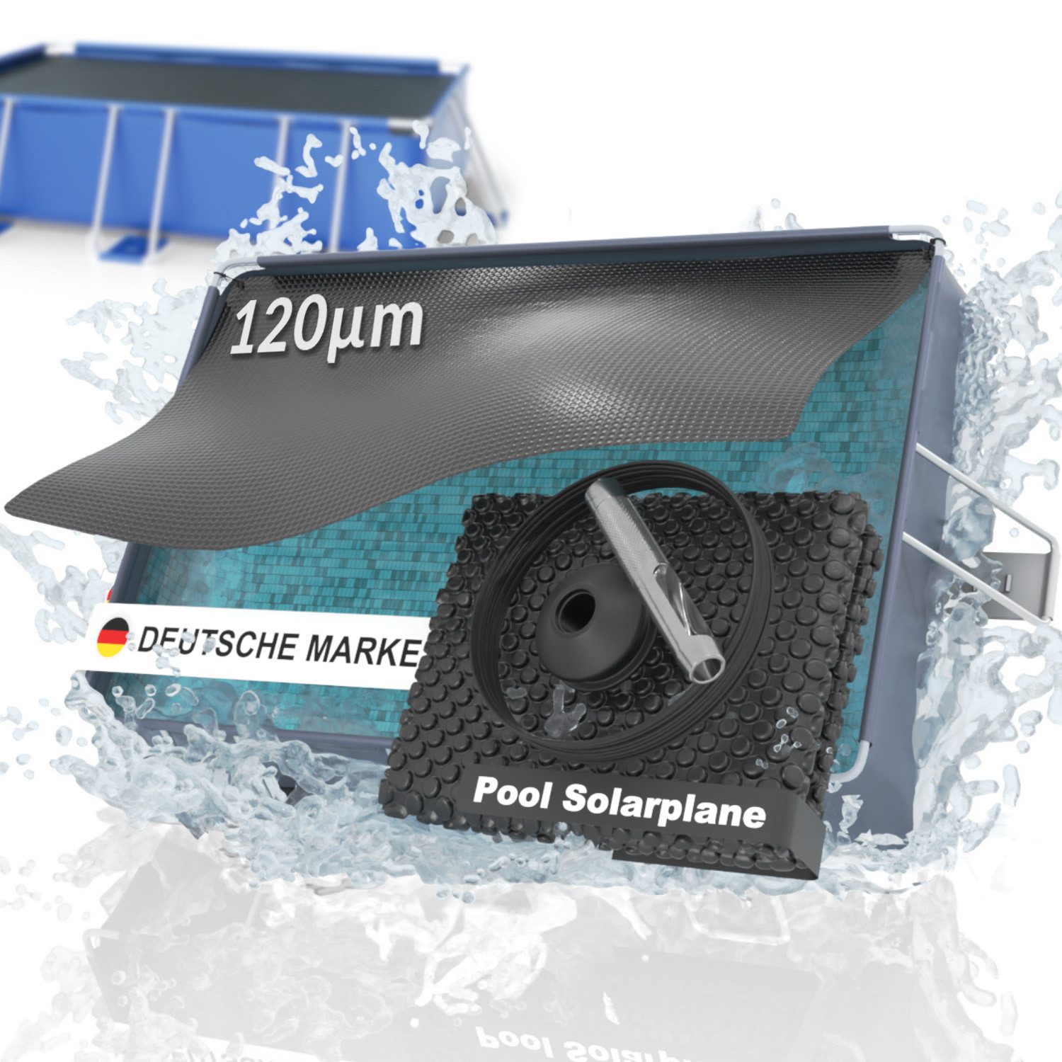 Planenfux® Solarabdeckplane Solarplane Pool rechteckig schwarz 120µm aus PE Noppenfolie, 300 x 200 cm: Rechteckige Solarfolie 300 x 200 cm mit 120µm PE