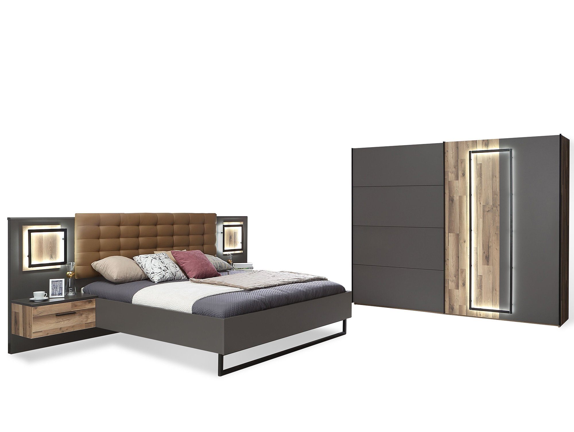 Moebel-Eins Komplettschlafzimmer, SESTRA Komplett-Schlafzimmer, Material  Dekorspanplatte, stabeichefarbig/grau online kaufen | OTTO