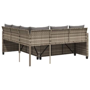 vidaXL Gartenlounge-Set Gartensofa in L-Form mit Tisch und Kissen Grau Poly Rattan, (1-tlg)