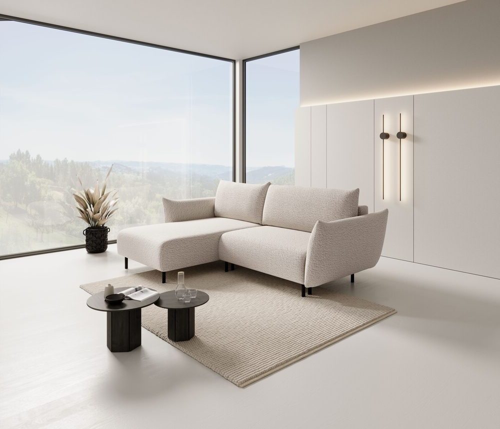 Goldstoff Ecksofa "FIDES" mit Schlaffunktion & Bettkasten - Modernes Wohnzimmer Sofa, 1 Teile, Modernes Ecksofa mit Ottomane, Schlafsofa & Stauraumfunktion