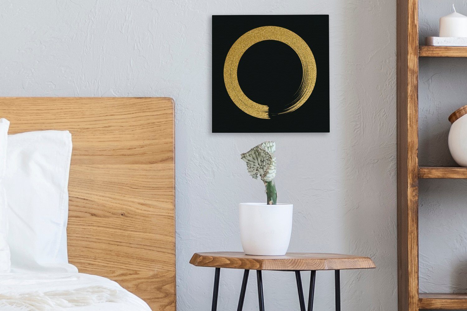 auf Leinwandbild Kreis Bilder (1 Glitter goldenem Wohnzimmer Hintergrund, Leinwand aus OneMillionCanvasses® Schlafzimmer für St), schwarzem