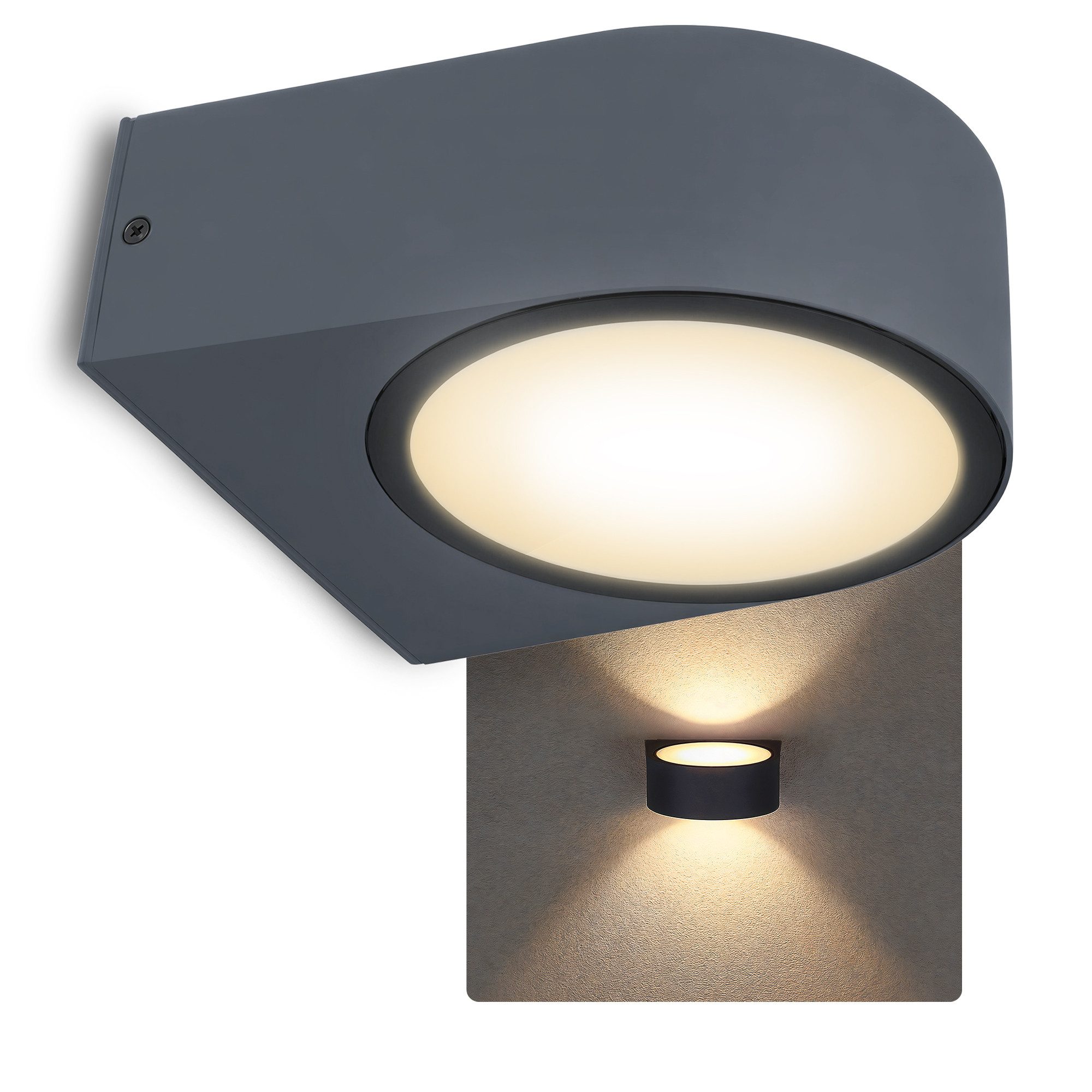 SSC-LUXon LED Außen-Wandleuchte LIMO Wandlampe außen Up & Down IP44 grau mit E27 LED 4W warmweiß 230V, Warmweiß