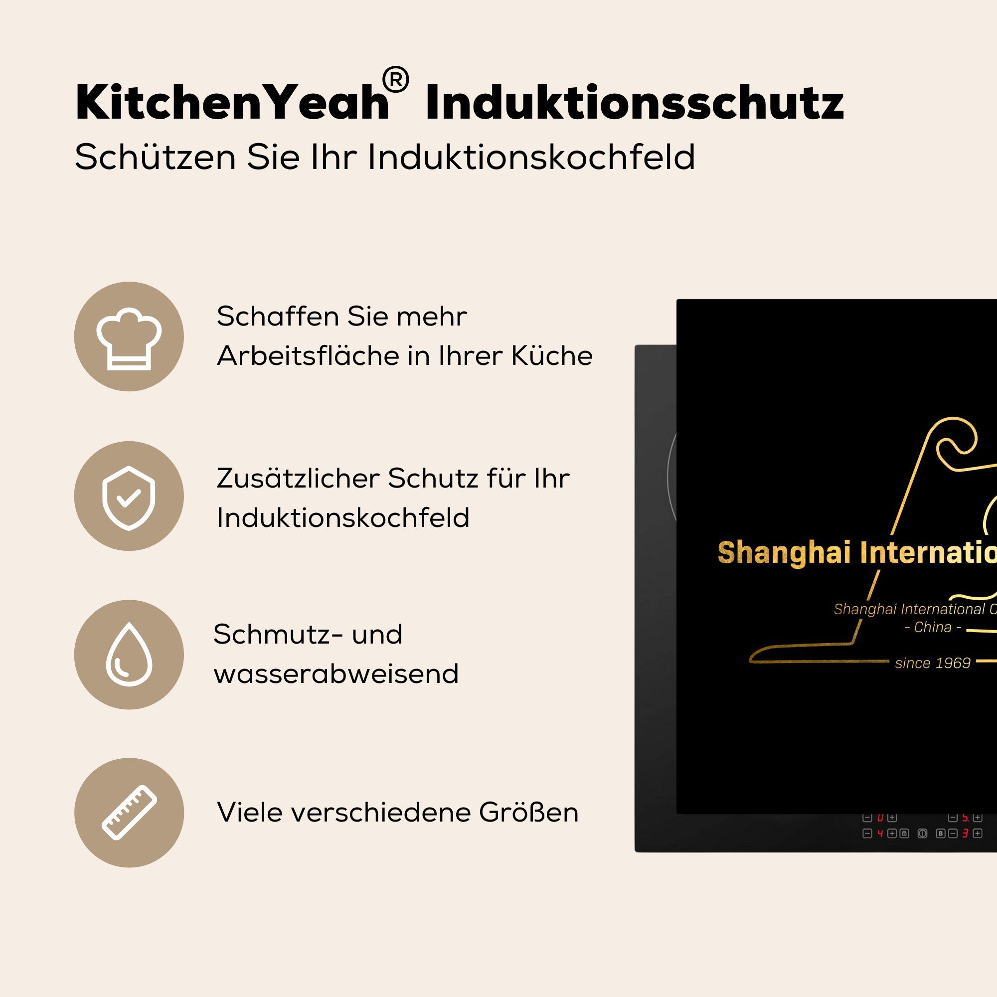 Vinyl, 1 MuchoWow cm, (1 Herdblende-/Abdeckplatte Rennstrecke, - Formel Ceranfeldabdeckung, China 78x78 Arbeitsplatte für - tlg), küche