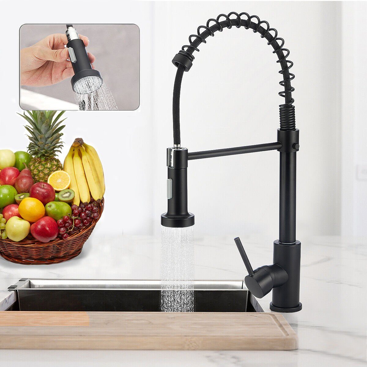 LETGOSPT Küchenarmatur Wasserhahn Küche Ausziehbar Edelstahl Einhandmischer  360° Schwenkbar Küchenarmatur