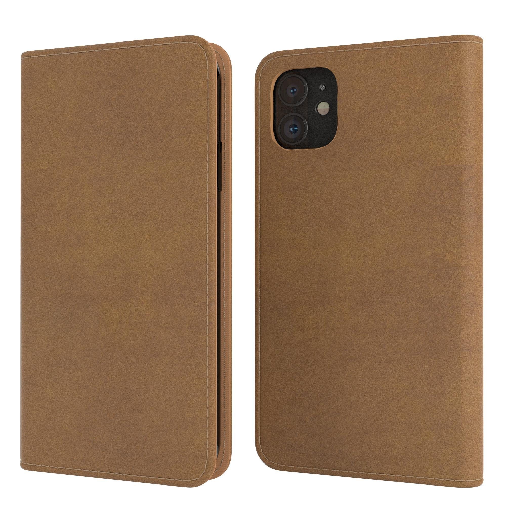 EAZY CASE Handyhülle Bookstyle Vintage für Apple iPhone 11 6,1 Zoll, Tasche Kunstleder Etui Handytasche mit Standfunktion Hülle Hellbraun
