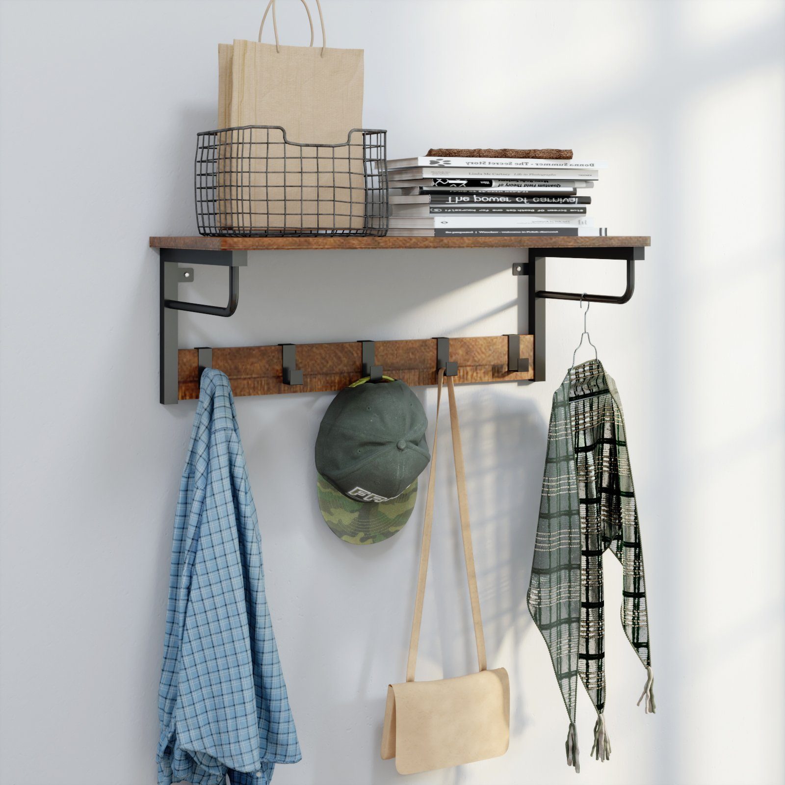 Mondeer Wandgarderobe Wandregal, mit 5 Haken günstig online kaufen