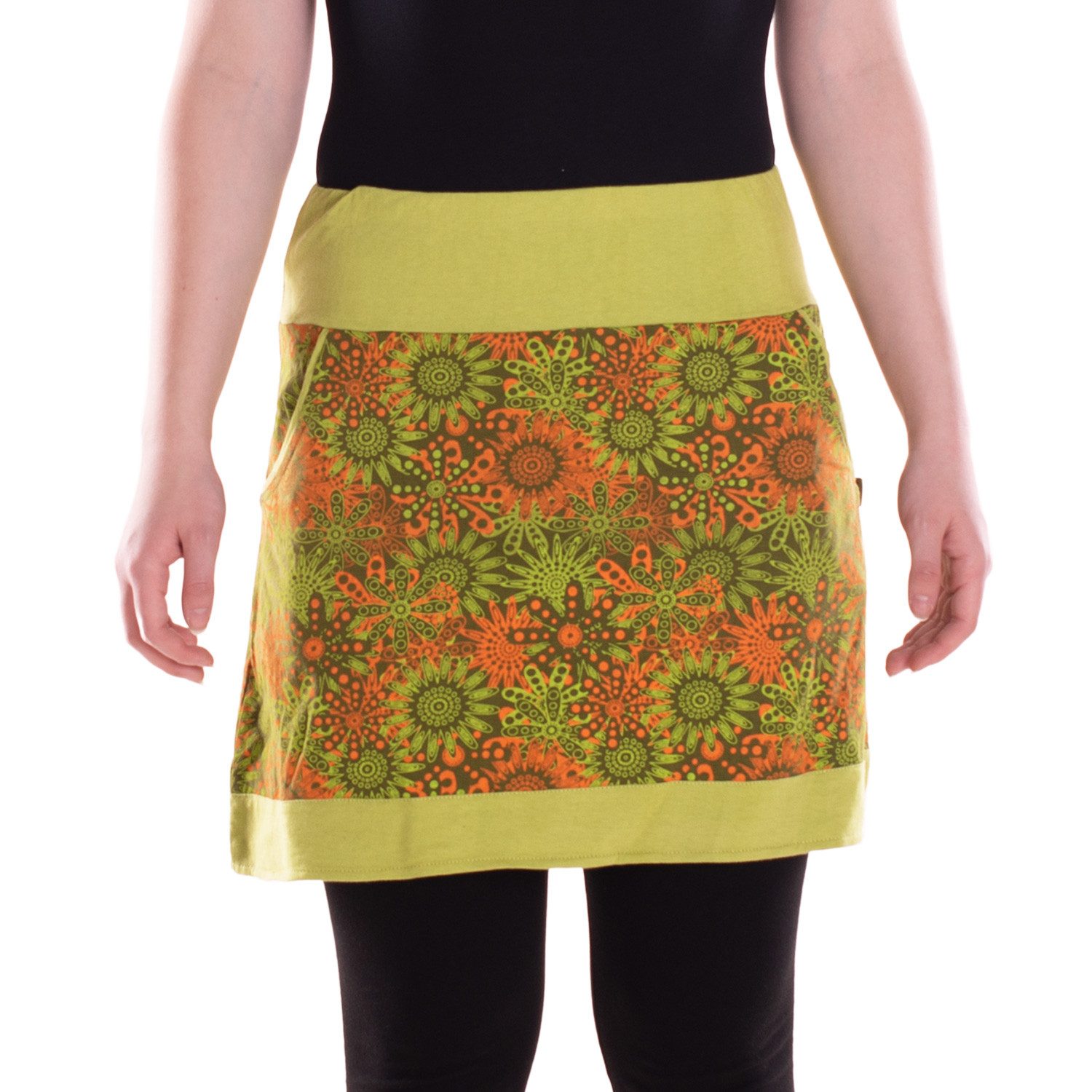 Minirock Damen Mini-Rock Baumwolle Blumen-Muster elastischer Bund mit Taschen