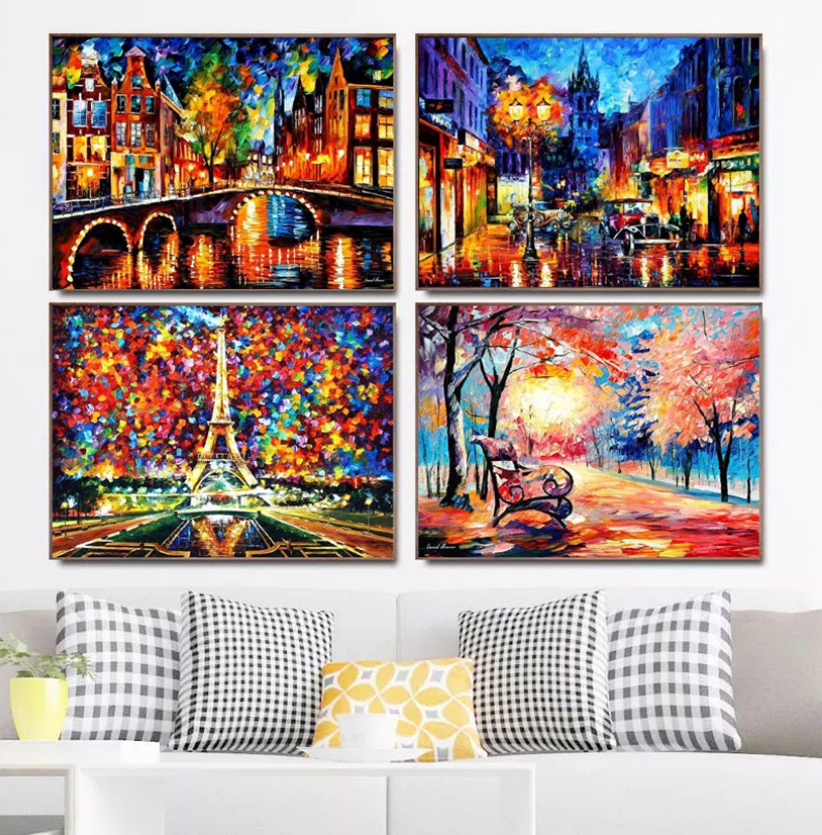 TPFLiving Kunstdruck (OHNE RAHMEN) Poster - Leinwand - Wandbild, Abstrakte Städte und Landschaften (Verschiedene Größen), Farben: Leinwand bunt - Größe: 100x150cm