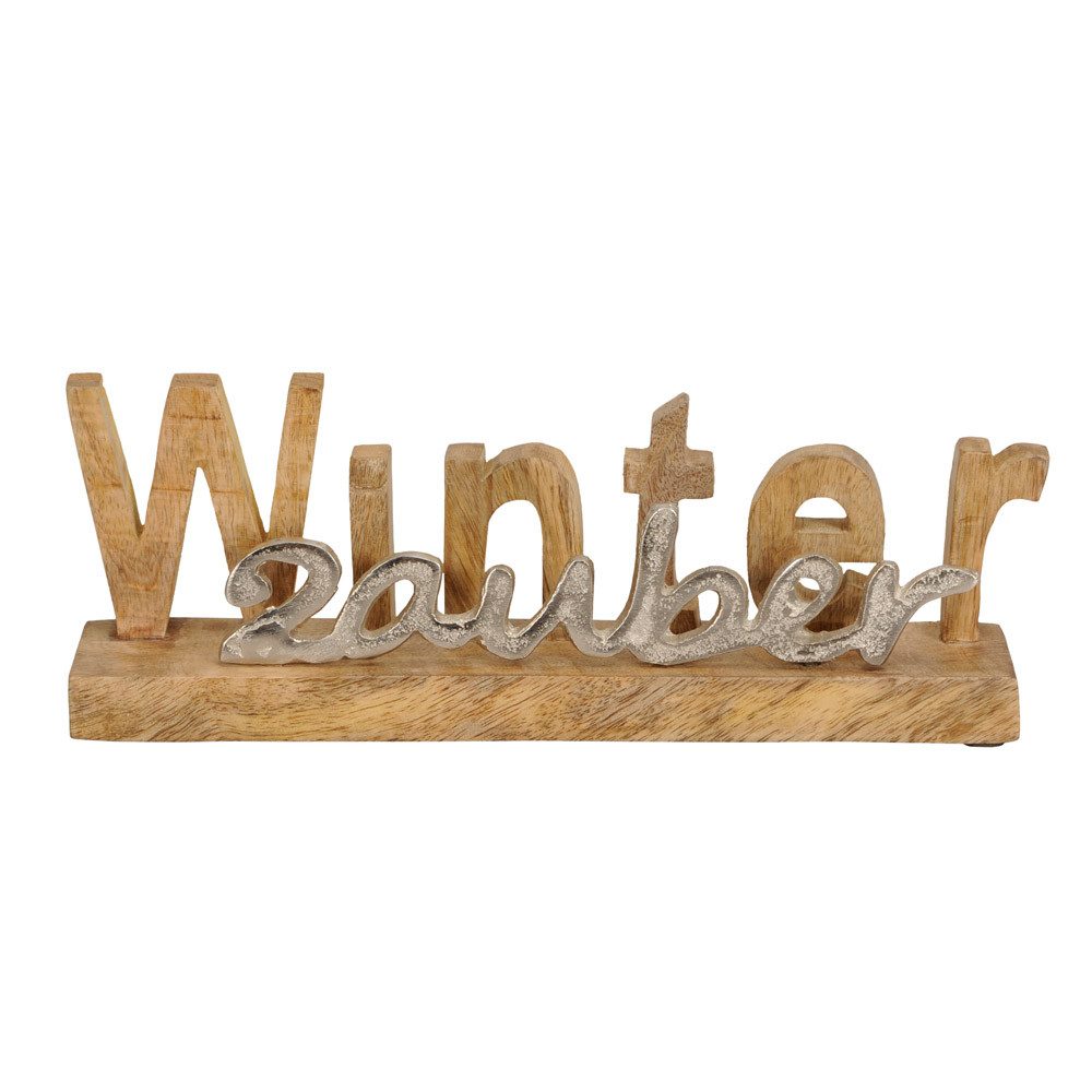 Posiwio Dekoobjekt Schriftzug WINTERZAUBER braun silber aus Holz und Metall Dekoaufstelle