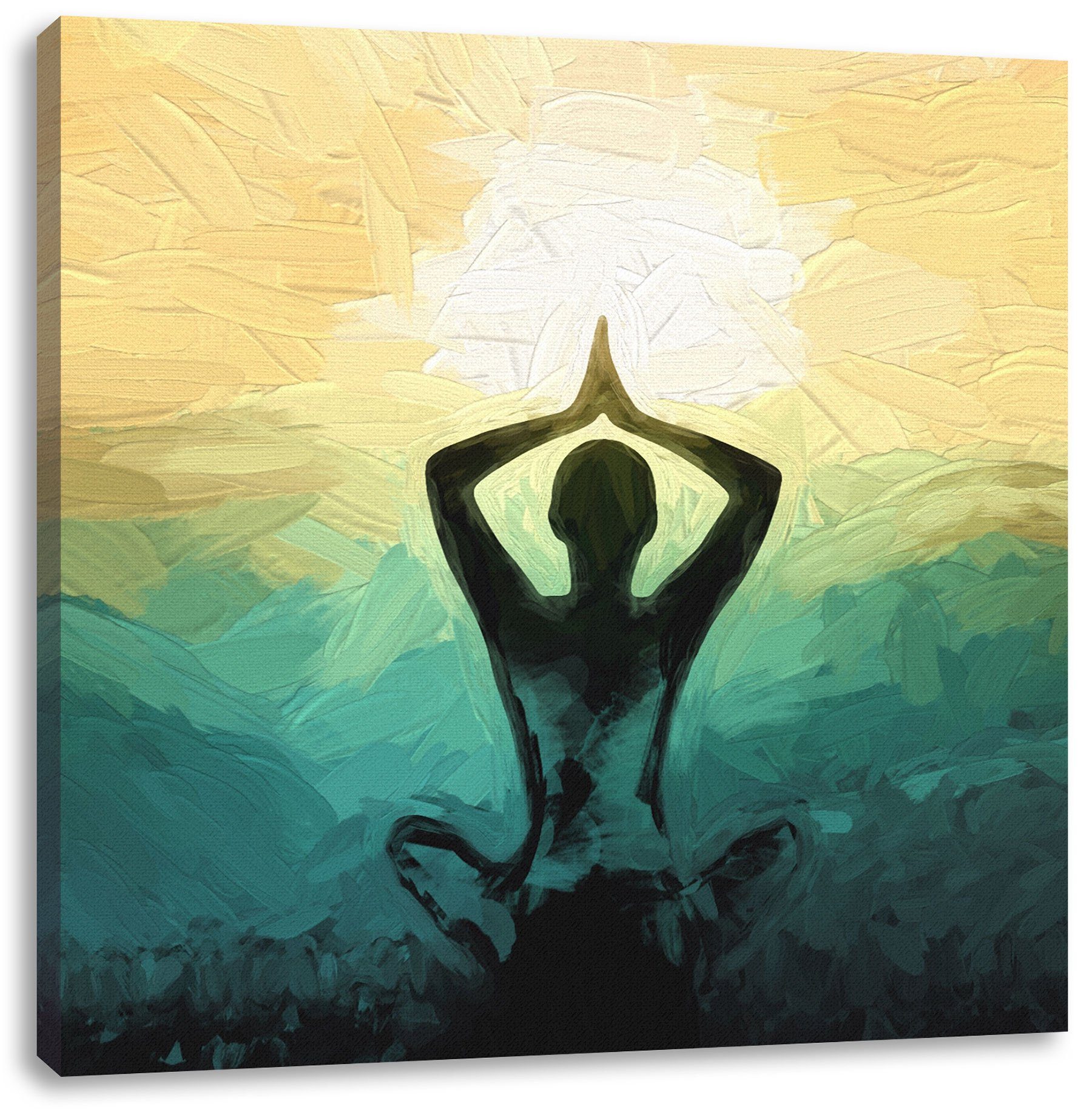 Yoga Pixxprint inkl. fertig Zackenaufhänger Leinwandbild Meditation, Yoga (1 Meditation Leinwandbild bespannt, und St), und