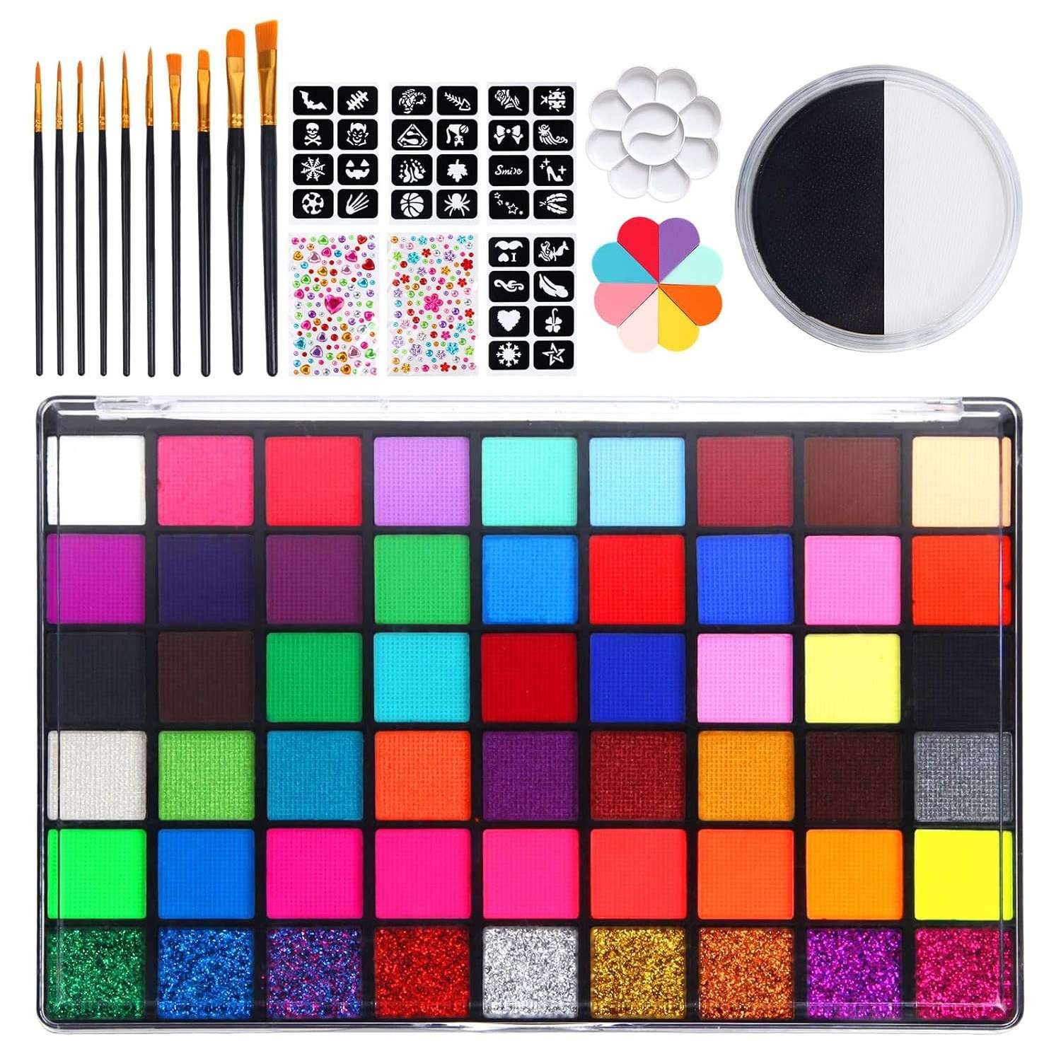DEBAIJIA Theaterschminke 54 Farbe Gesichtsbemalungs-Set Theaterschminke Halloween-Party-Make-up