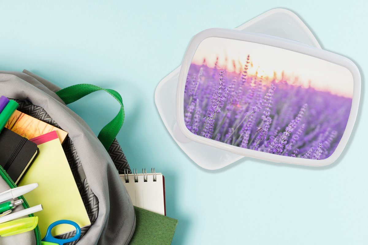 Kunststoff, Lila - Mädchen Brotdose, für und weiß - Brotbox für Nahaufnahme Erwachsene, Lavendel Jungs und Kinder MuchoWow (2-tlg), - Blumen, Lunchbox
