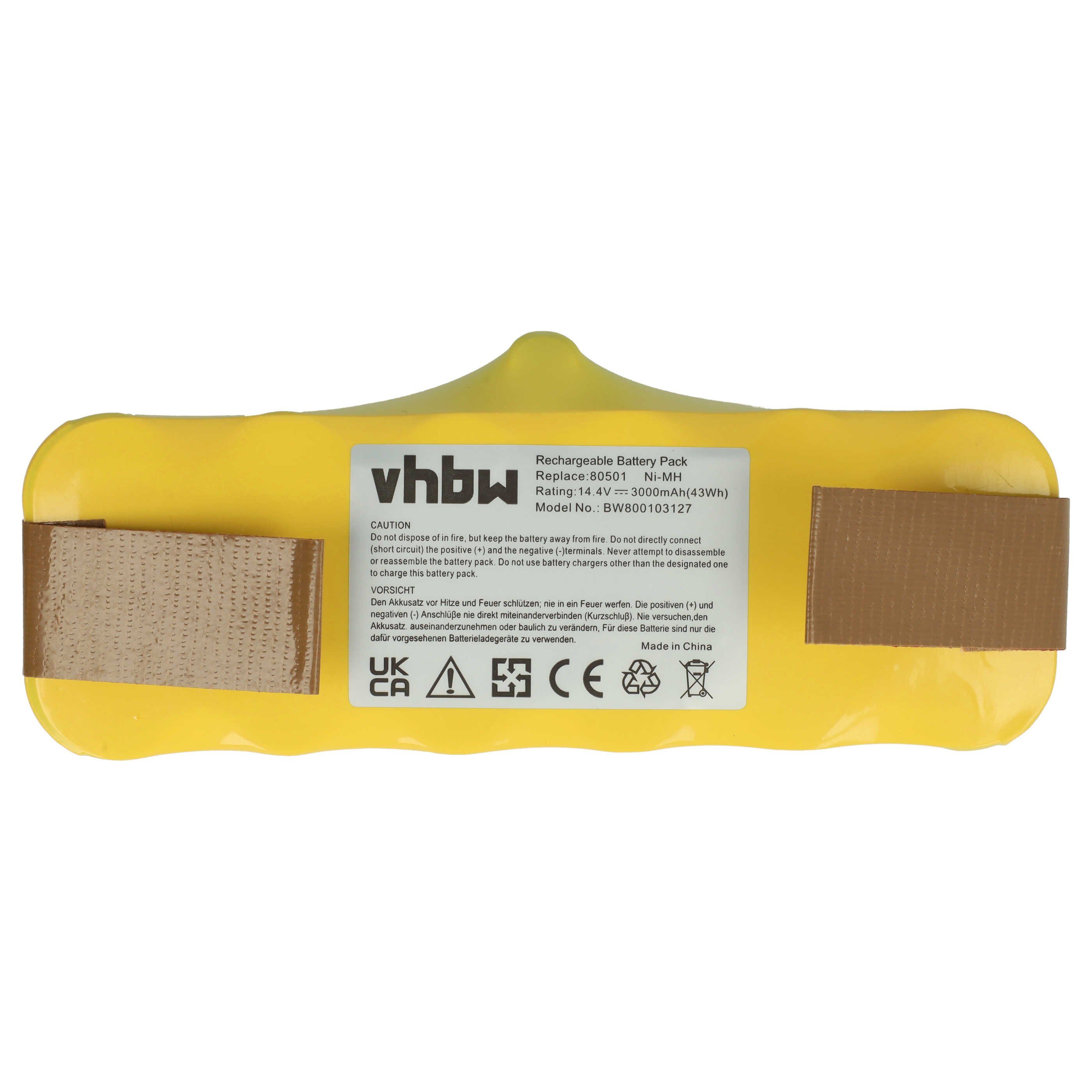 vhbw Akku passend für iRobot Roomba 790, 800, 870, 880, 785, 872, 80501e, Staubsauger-Akku Akku NiMH 3000 mAh (14,4 V, 1 St), Leistungsfähiger Austausch-Akku für Ihren Saugroboter