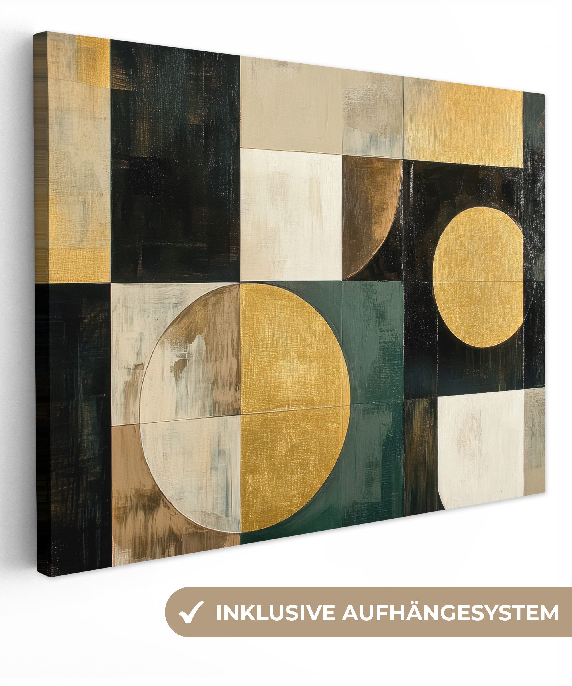 OneMillionCanvasses® Leinwandbild Abstrakt - Gold - Bronze - Formen - Geometrisch, Fotodruck (1 St), Leinwand Bilder für Wohnzimmer Schlafzimmer 80x60 cm