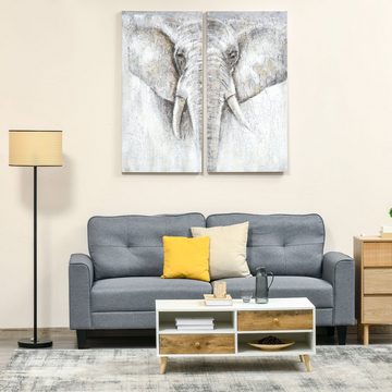 HOMCOM Wandbild Wandkunst, Wandbilder Gemälde 2er-Set Canvas Wand Art 'Elefant' Wohnzimmer-Kunst