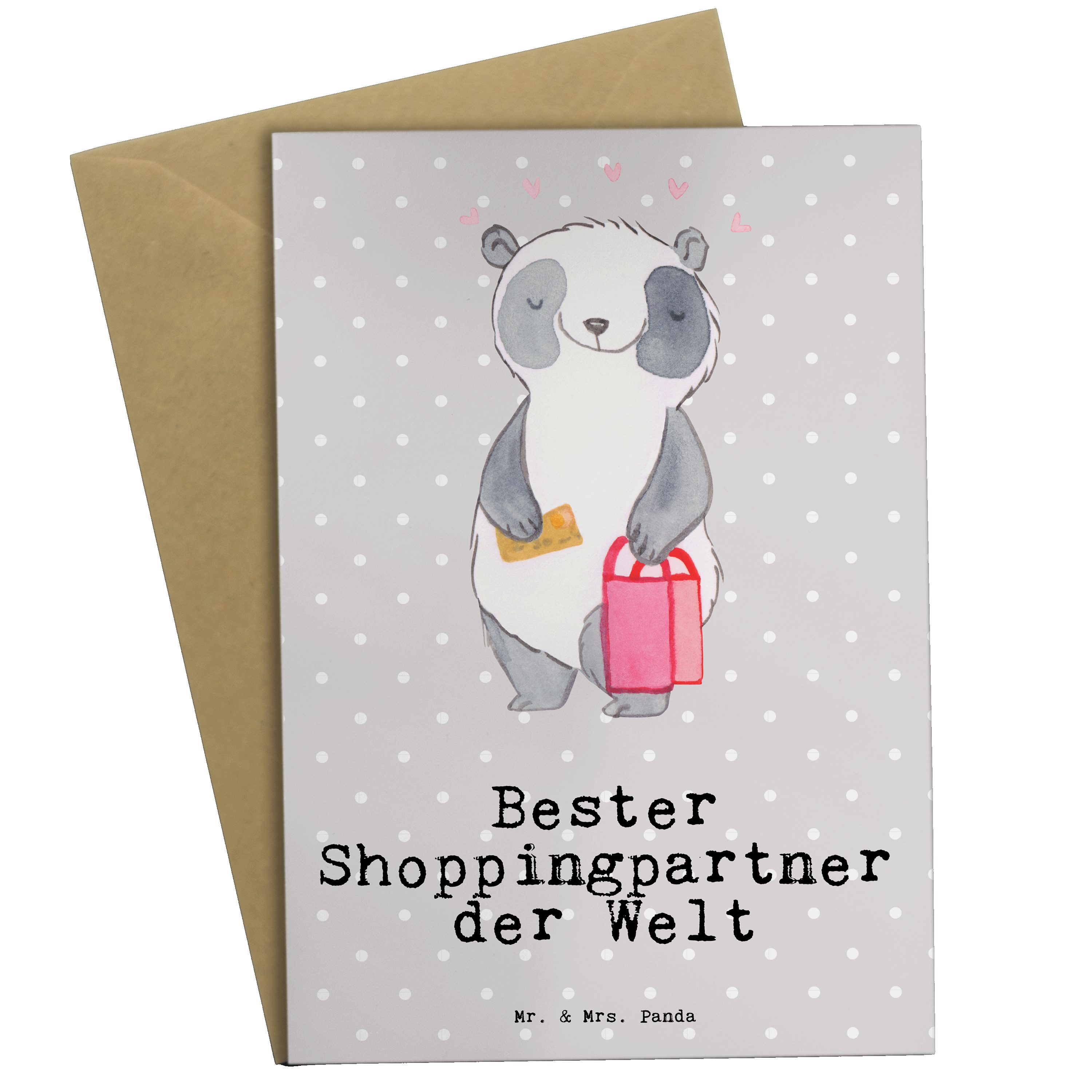 Mr. & Mrs. Panda Grußkarte Panda Bester Shoppingpartner der Welt - Grau Pastell - Geschenk, Gesc