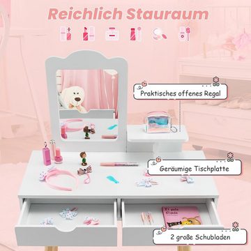 KOMFOTTEU Schminktisch 2 in 1 Kinder (Set), mit Hocker & Spiegel, für Kinder 3-7 Jahren