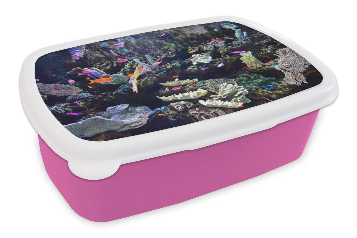 MuchoWow Lunchbox Buntes Aquarium, Kunststoff, (2-tlg), Brotbox für Erwachsene, Brotdose Kinder, Snackbox, Mädchen, Kunststoff rosa