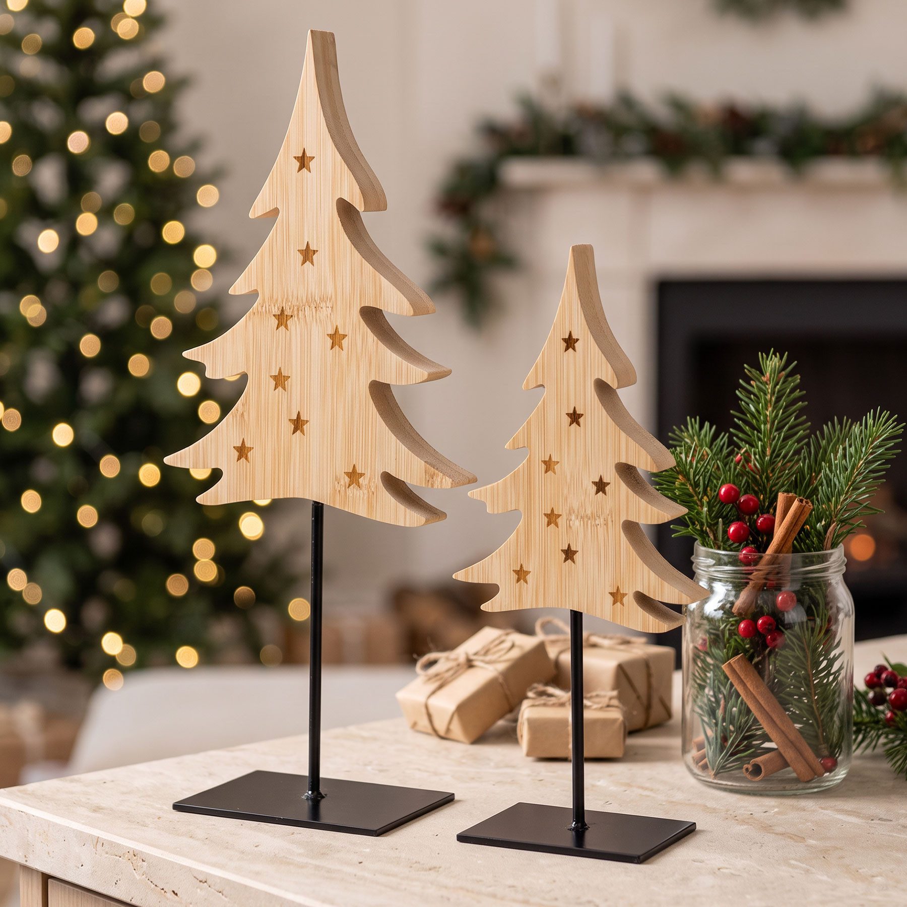 Levandeo® Weihnachtsfigur 2er Set Deko Tannenbaum Aufsteller Holz Weihnachtsbaum Tischdeko Skand (2 St)