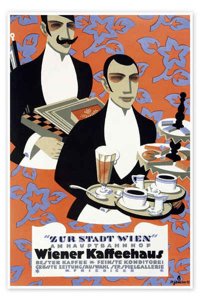 Posterlounge Poster Max Schwarzer, Wiener Kaffeehaus, Schlafzimmer Vintage Illustration