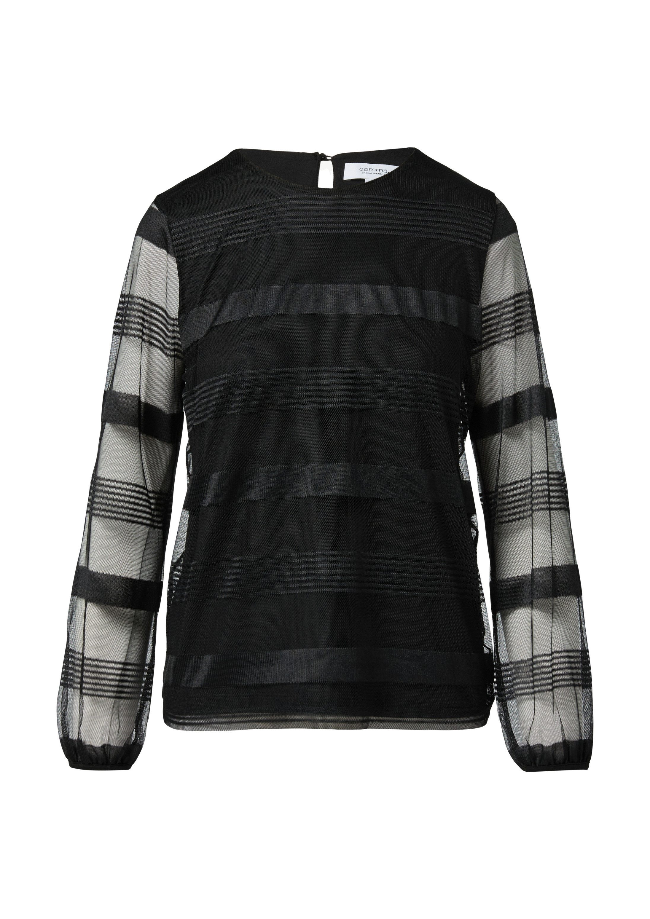 comma Langarmshirt T-Shirt Gestreiftes Mesh-Shirt