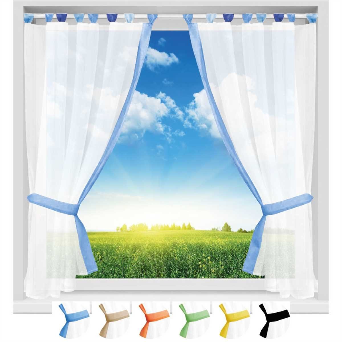 Vorhang, Arsvita, Schlaufen, transparent, Gardinenset Schlaufenschal, inkl. Raffhalter, 140 x 120 (B x L), Küchengardine im Landhausstil Blau