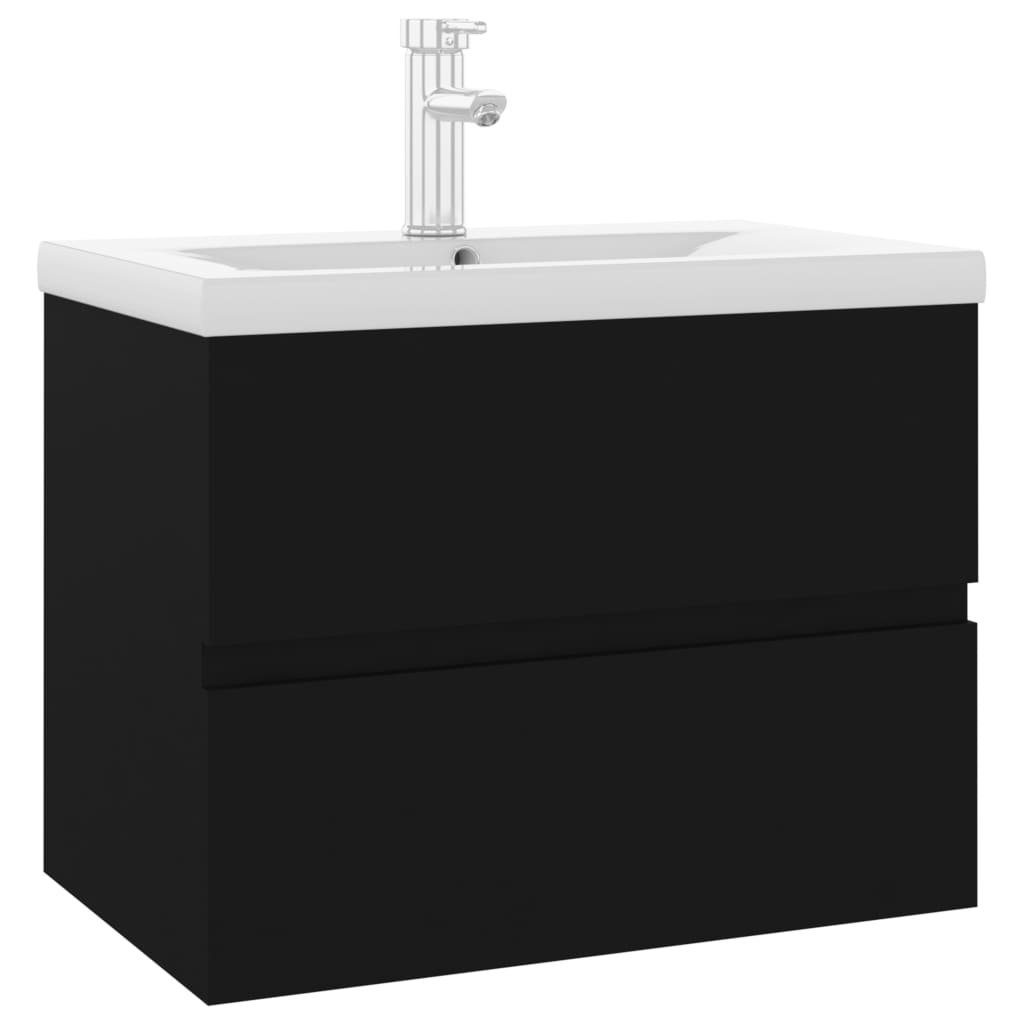 Badezimmerspiegelschrank (1-St) Einbaubecken Holzwerkstoff Schwarz vidaXL Waschbeckenunterschrank mit