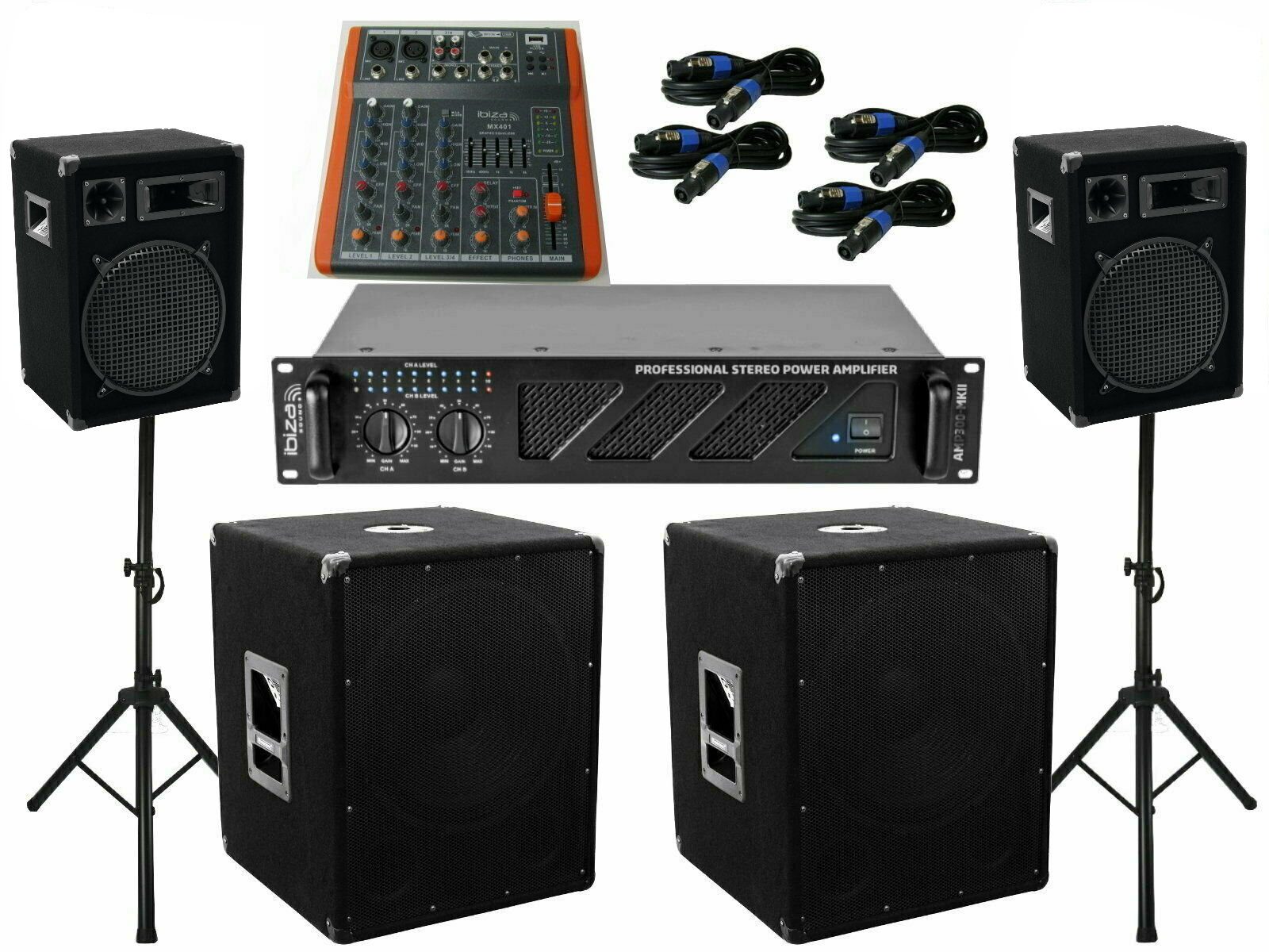 Das PA Set DJ 3Wege 25 cm Boxen Stativ 38 cm Subwoofer Musiker 3040W Lautsprecher