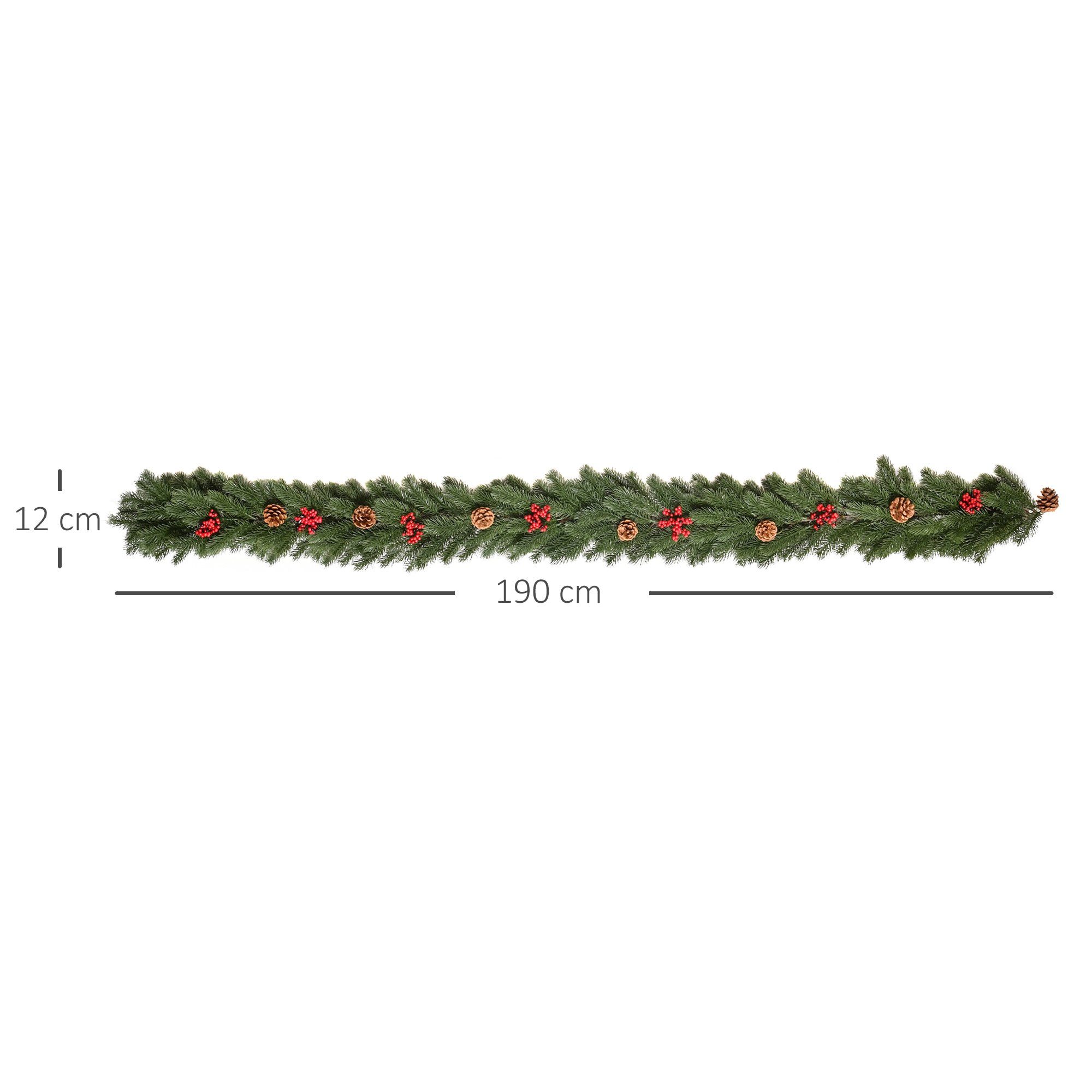 Kunstgirlande Weihnachtsgirlande Tanne, HOMCOM, Höhe 8 cm, Weihnachtsgirlande Blumendekoration mit Tannenzapfen Beeren Grün