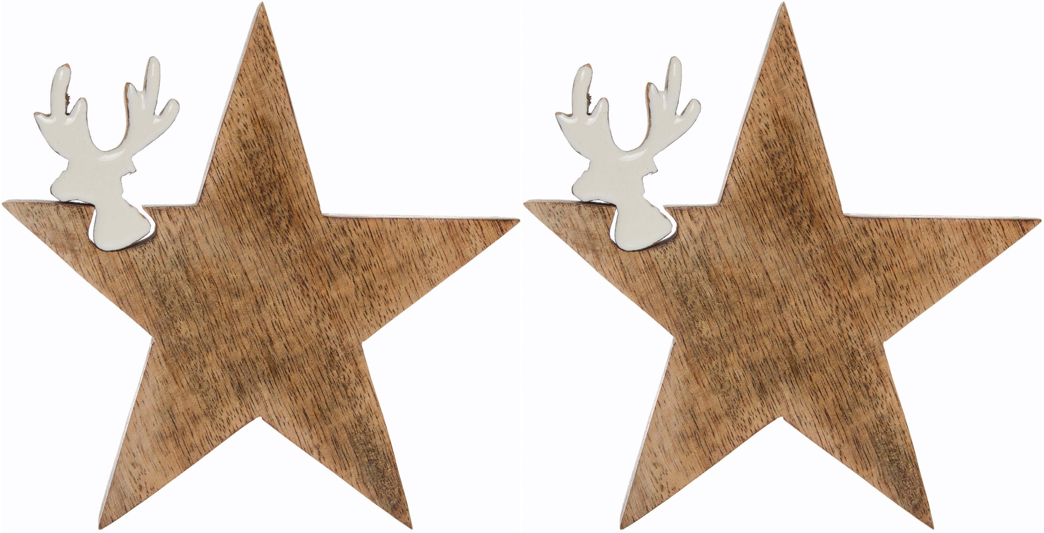 Myflair Möbel & Accessoires Dekostern Holz, Weihnachtsstern, 15 Puzzle kleinem cm St., aus Rentierkopf, 2 ca. Höhe Star, mit Deko Weihnachtsdeko Stern